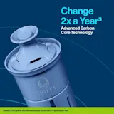 Filter only needs to be changed two times a year. Filter has advanced carbon core technology.