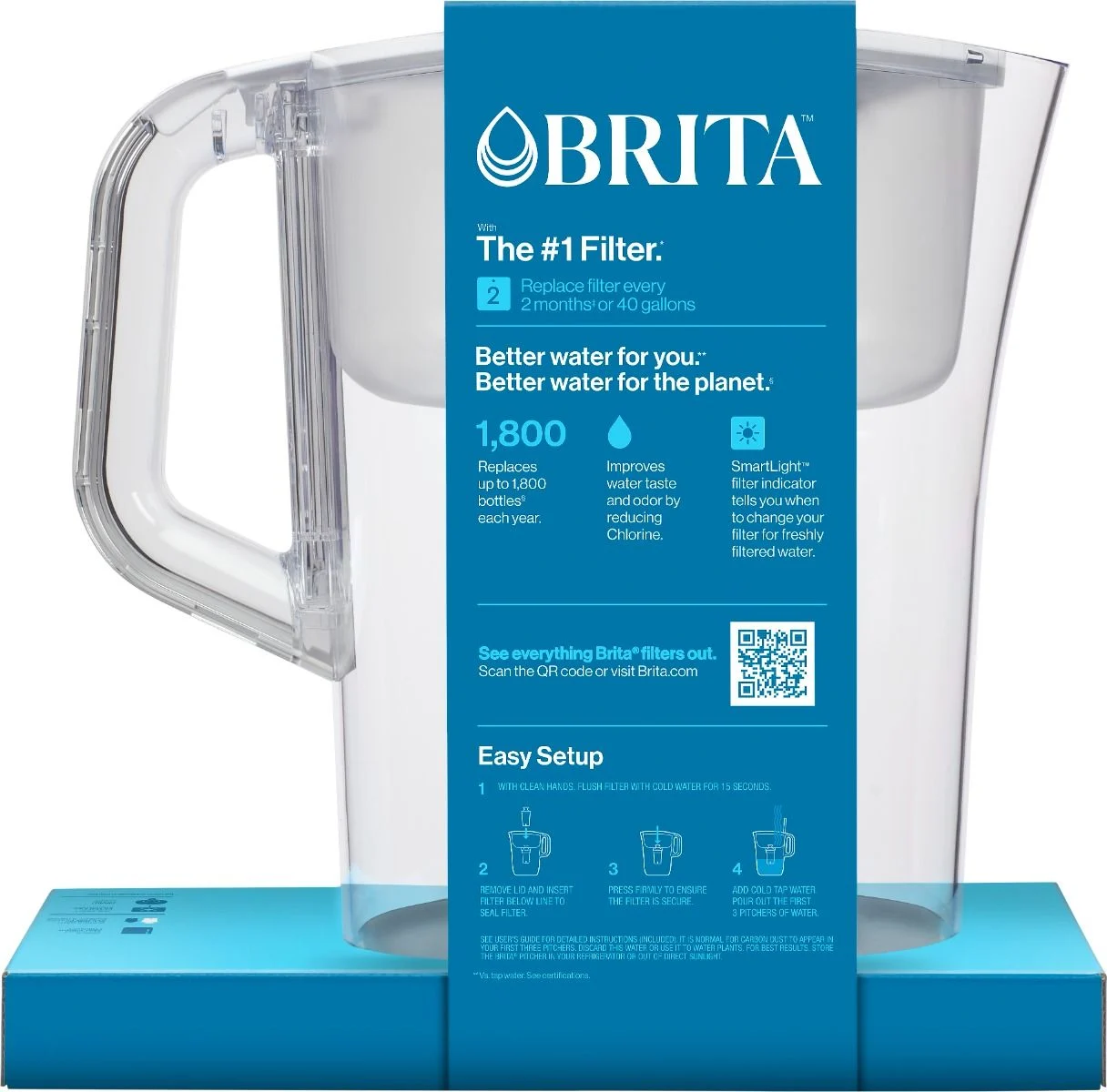 Back Profile of Champlain Water Pitcher - White in cardboard packaging