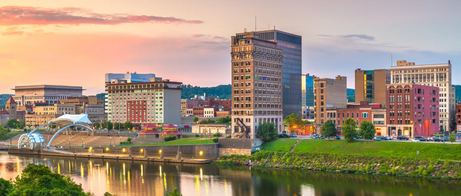 Aerial image overlooking Charleston, West Virgina during Autumn.
