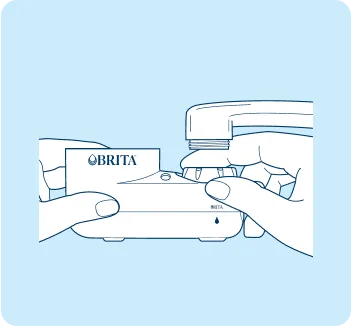 Illustration showing how to screw base system to faucet