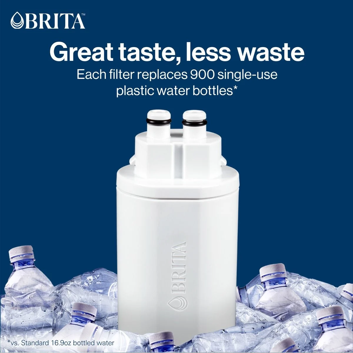 Great taste, less waste. Each filter replaces up to 900 single-use plastic water bottles.