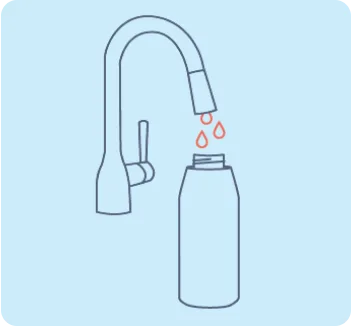 Water bottle being filled from a tall kitchen faucet