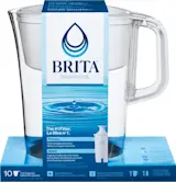 Side Profile of Tahoe Water Pitcher with Original Filter - White in cardboard packaging
