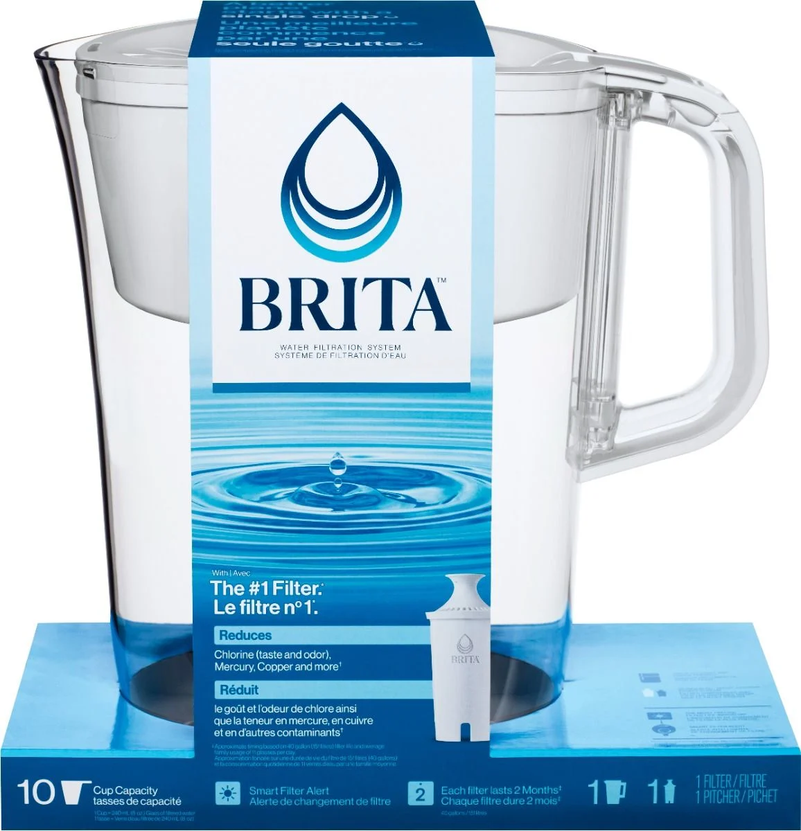 Side Profile of Tahoe Water Pitcher with Original Filter - White in cardboard packaging