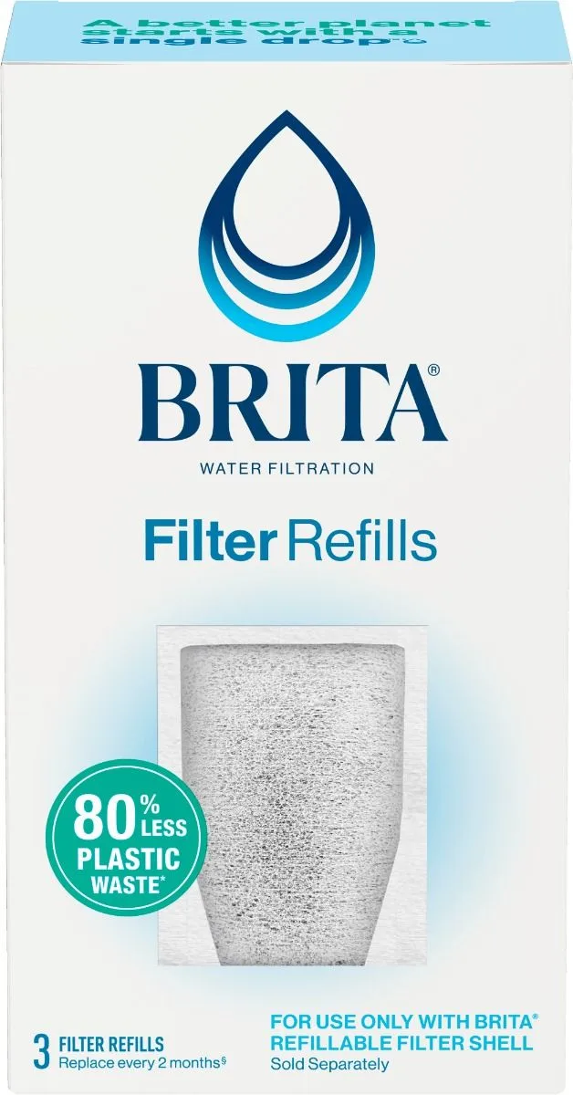Front of Brita® Refillable Water Filtration System Filter Refills, 3 Count packaging.