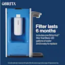 Included is one Brita Hub™ filter that lasts up to 6 months that filters 120 gallons of water and is easy to replace.