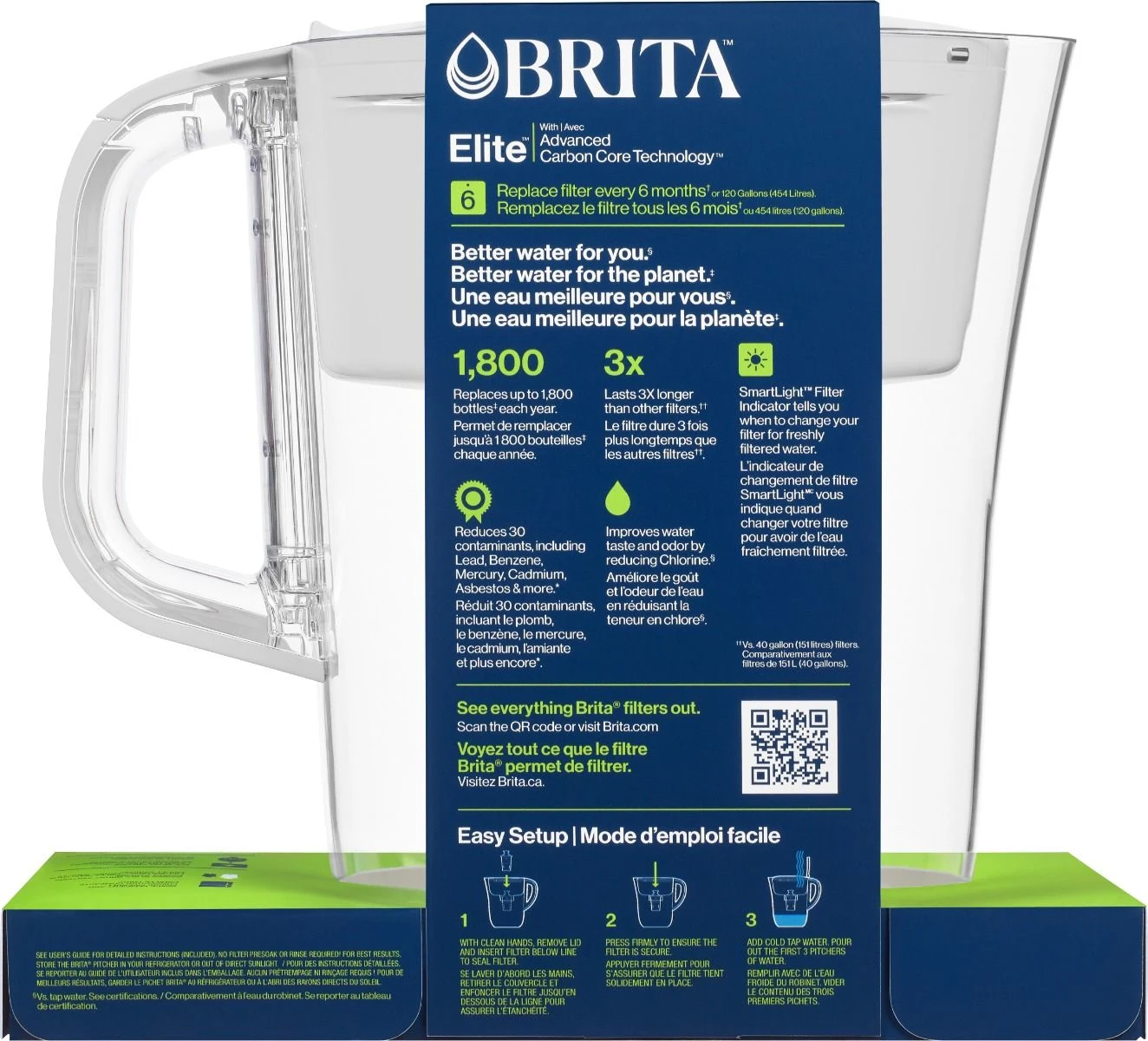 Backside of Brita Denali Pitcher with Elite Filter in packaging