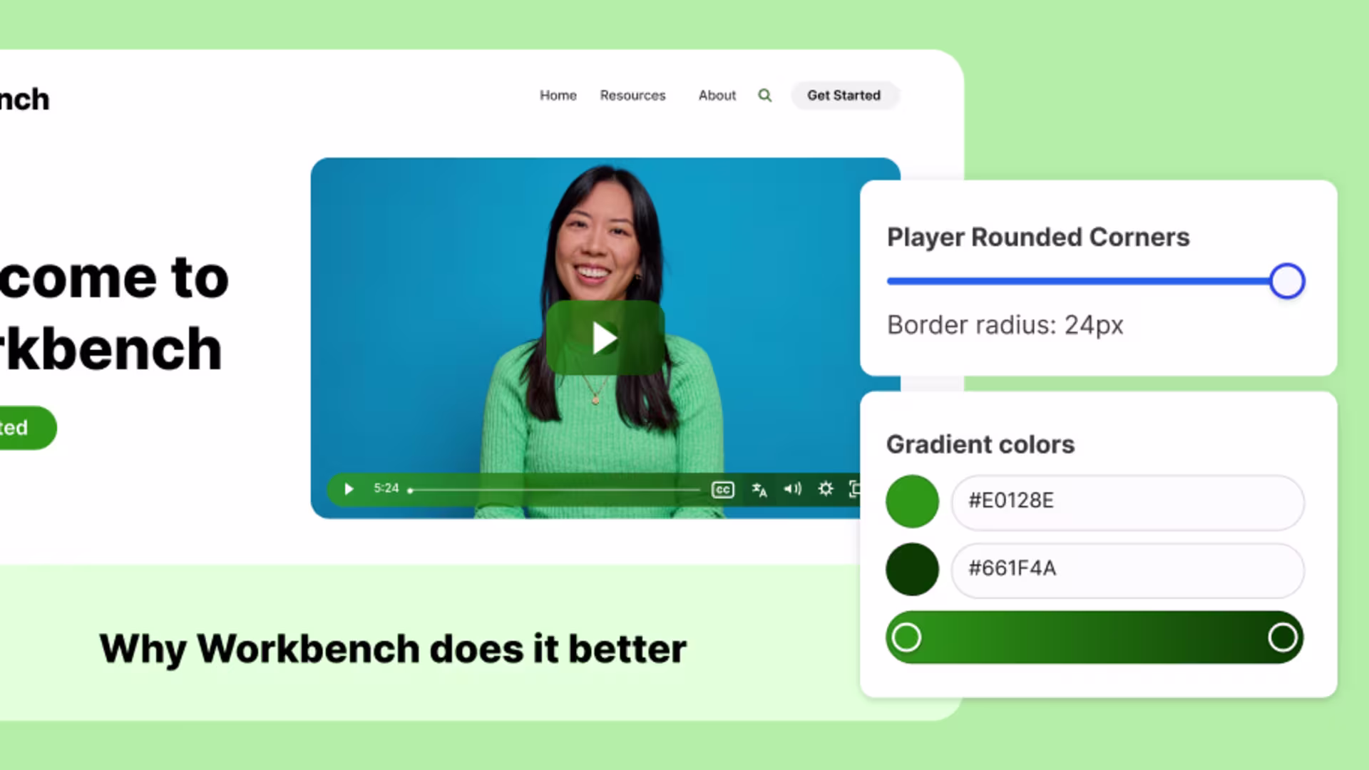 Qwilr page showing an embedded Wistia video styled to match brand colors.