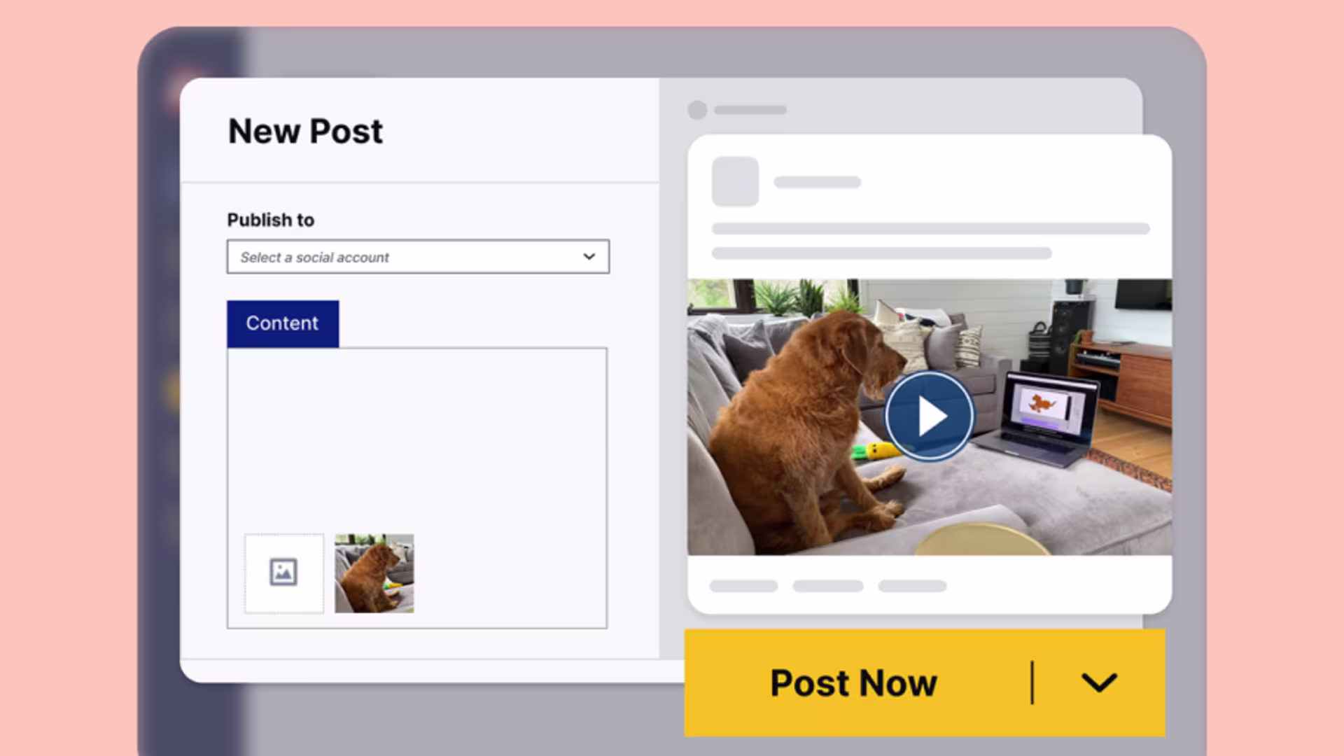 Hootsuite interface showing Wistia video options to share natively or as linked posts with custom thumbnails.