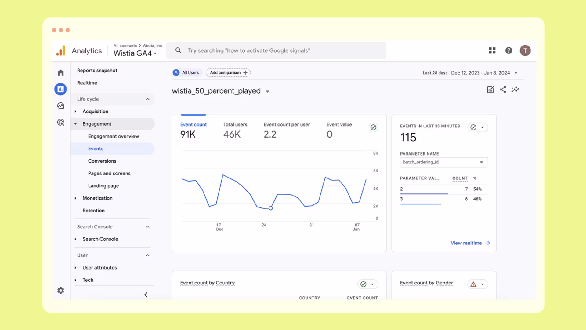 Dropdown of view completion percentages for videos in Wistia.