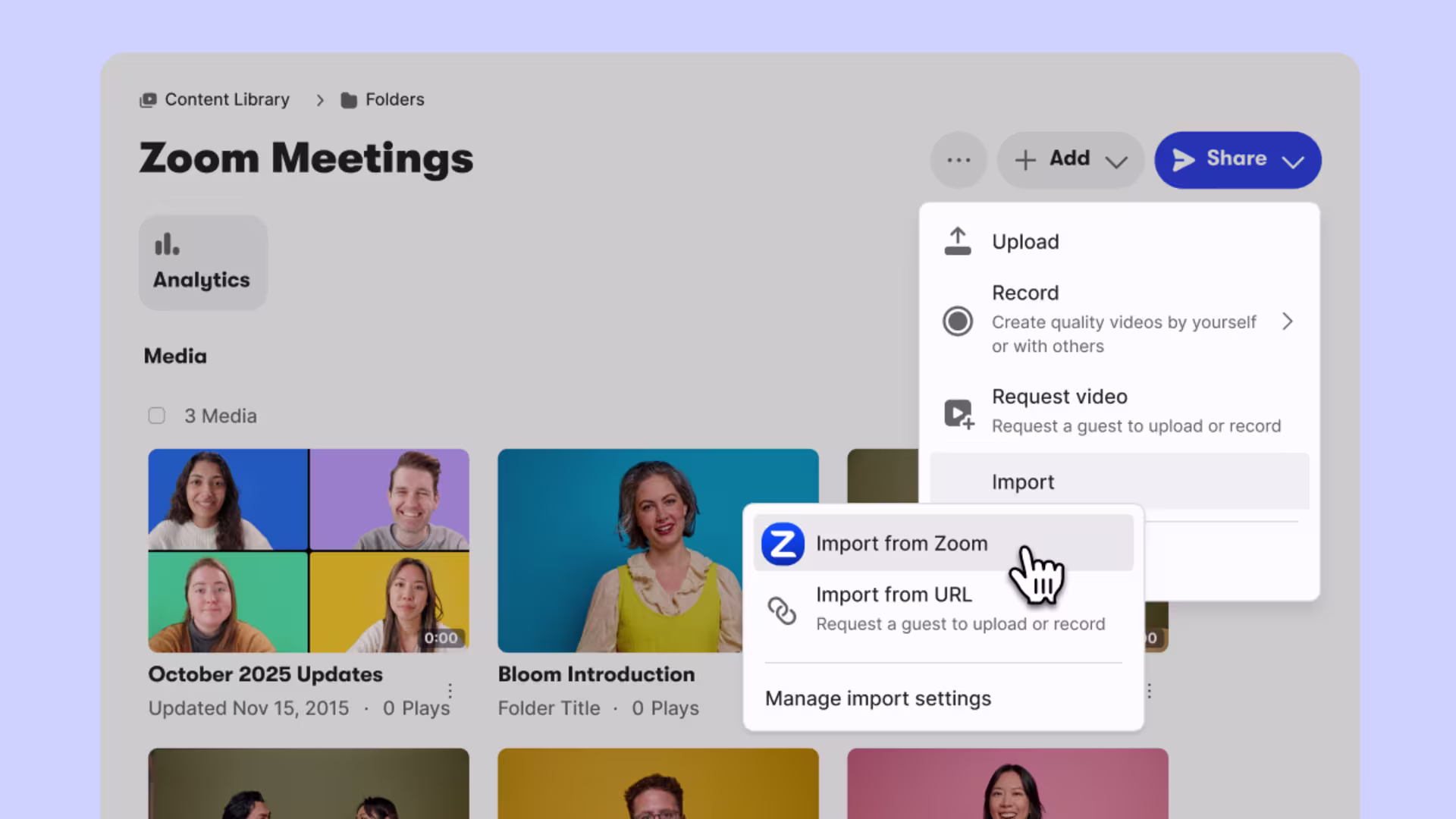 Zoom recording automatically appearing in the Wistia library, eliminating manual downloads and reuploads for editing.