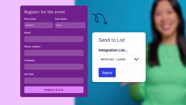 Wistia webinar registration form syncing lead info to Klaviyo.