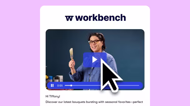 Campaign Monitor email with Wistia video thumbnail and play button.