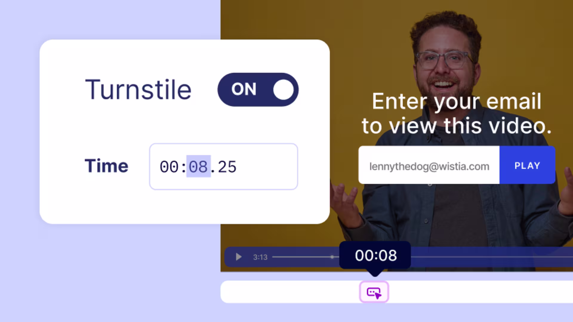 Wistia video player with an embedded lead-capture form that sends viewer emails directly to GetResponse.