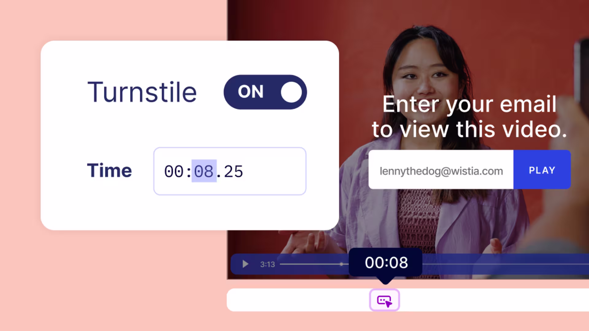 Wistia video form capturing viewer emails and automatically sending them to a connected CRM.