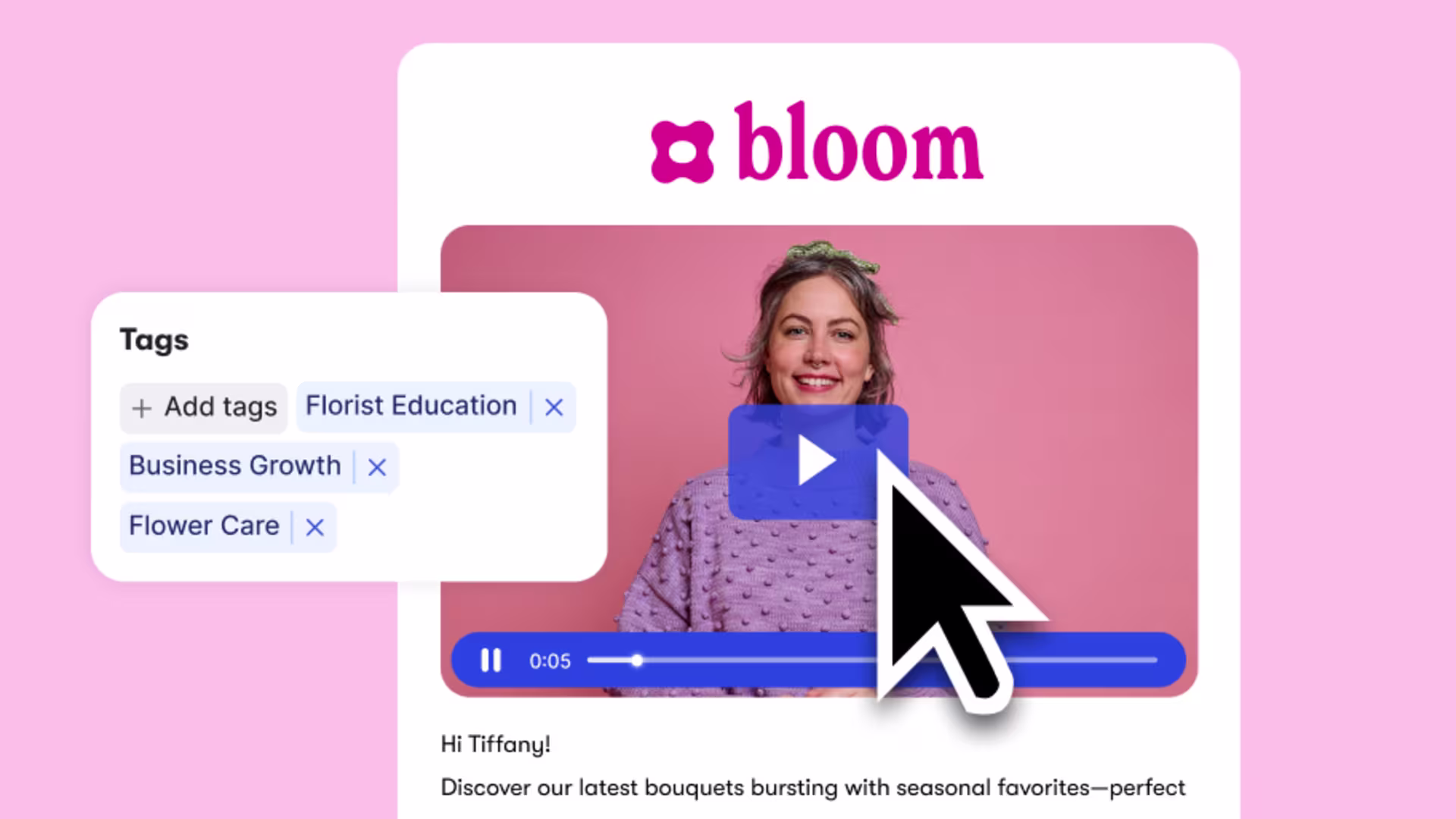 A video on a landing page with tags panel overlaid to show how easy it is to tag a video for Intercom.