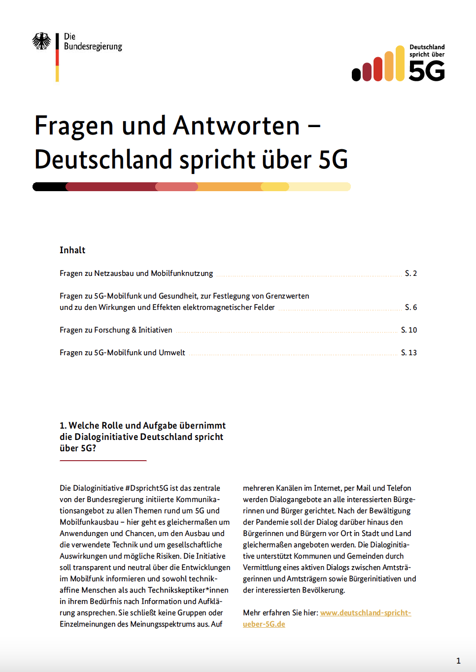 Das Deckblatt des FAQ von Deutschland spricht über 5G