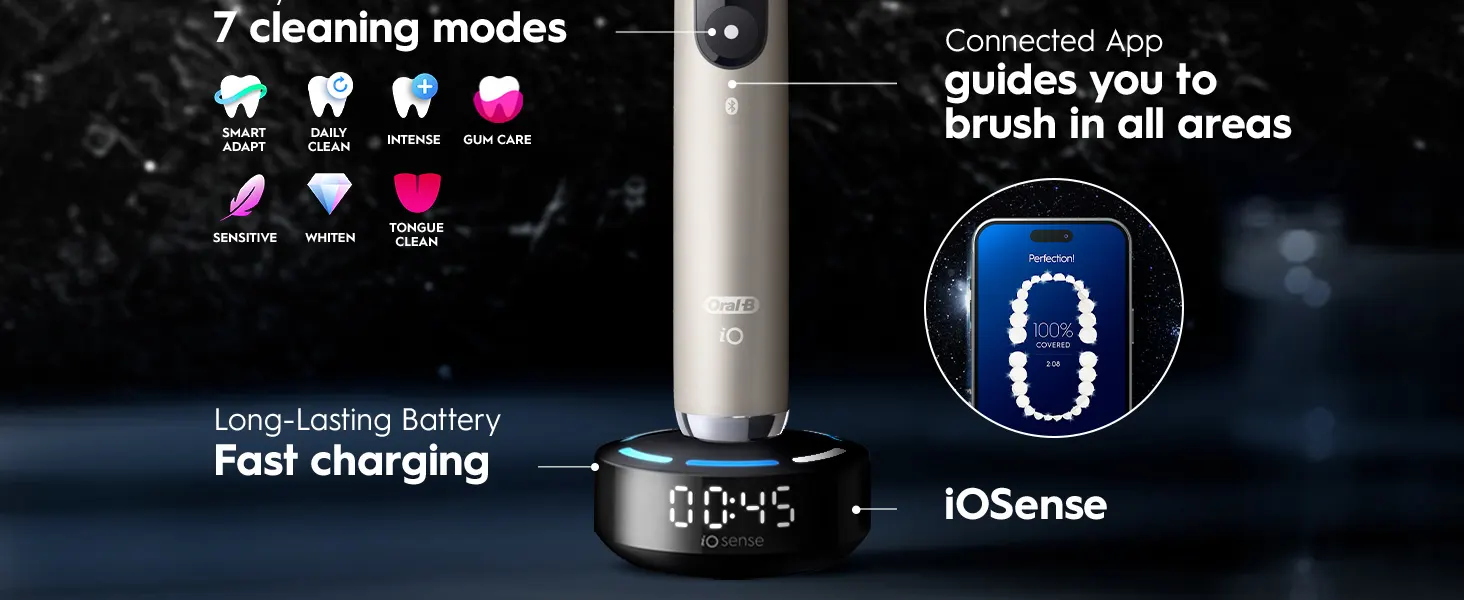 Electric toothbrush featuring 7 cleaning modes, fast charging and connected app guidance 