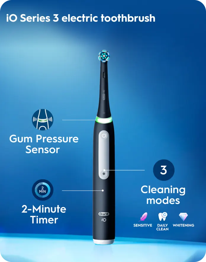 Oral-B iO Series 3 electric toothbrush - gentle care brush head - gum pressure sensor-long-lasting battery - 2-minute timer