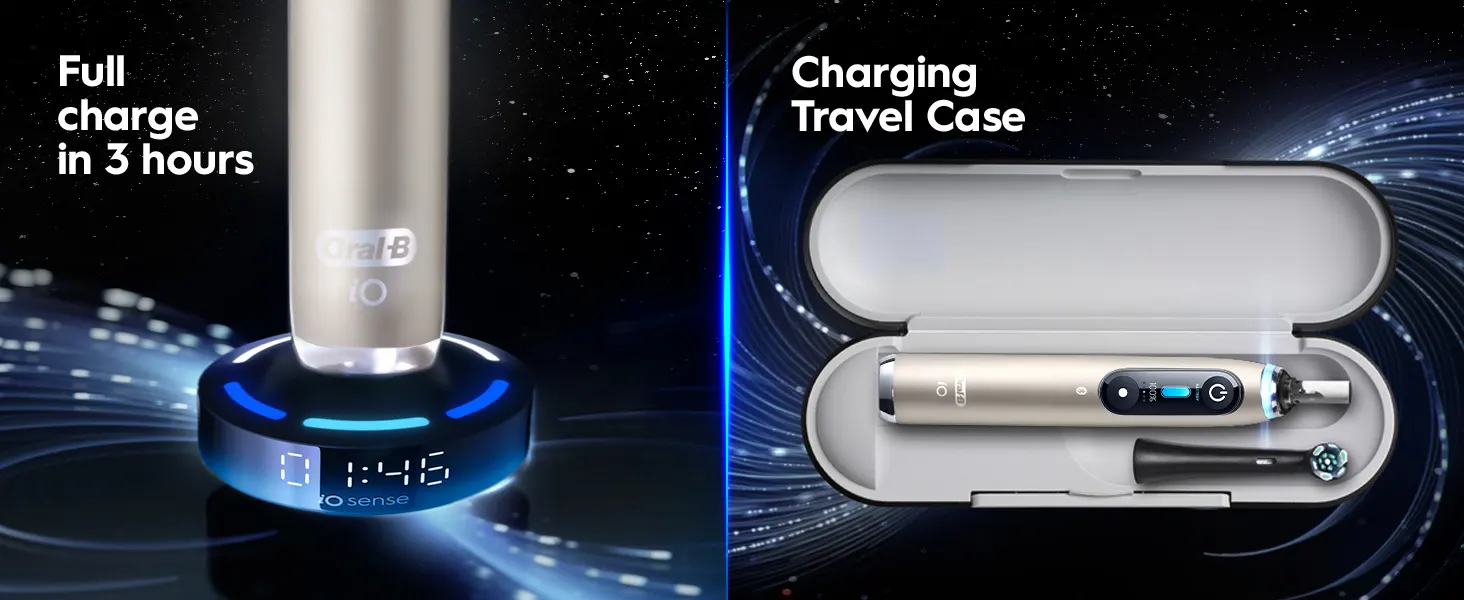 Oral-B iO electric toothbrush with 3-hour charging base and portable charging travel case 