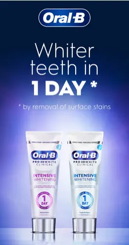 OralB Whiter teeth in 1 Day by removal of surface stains