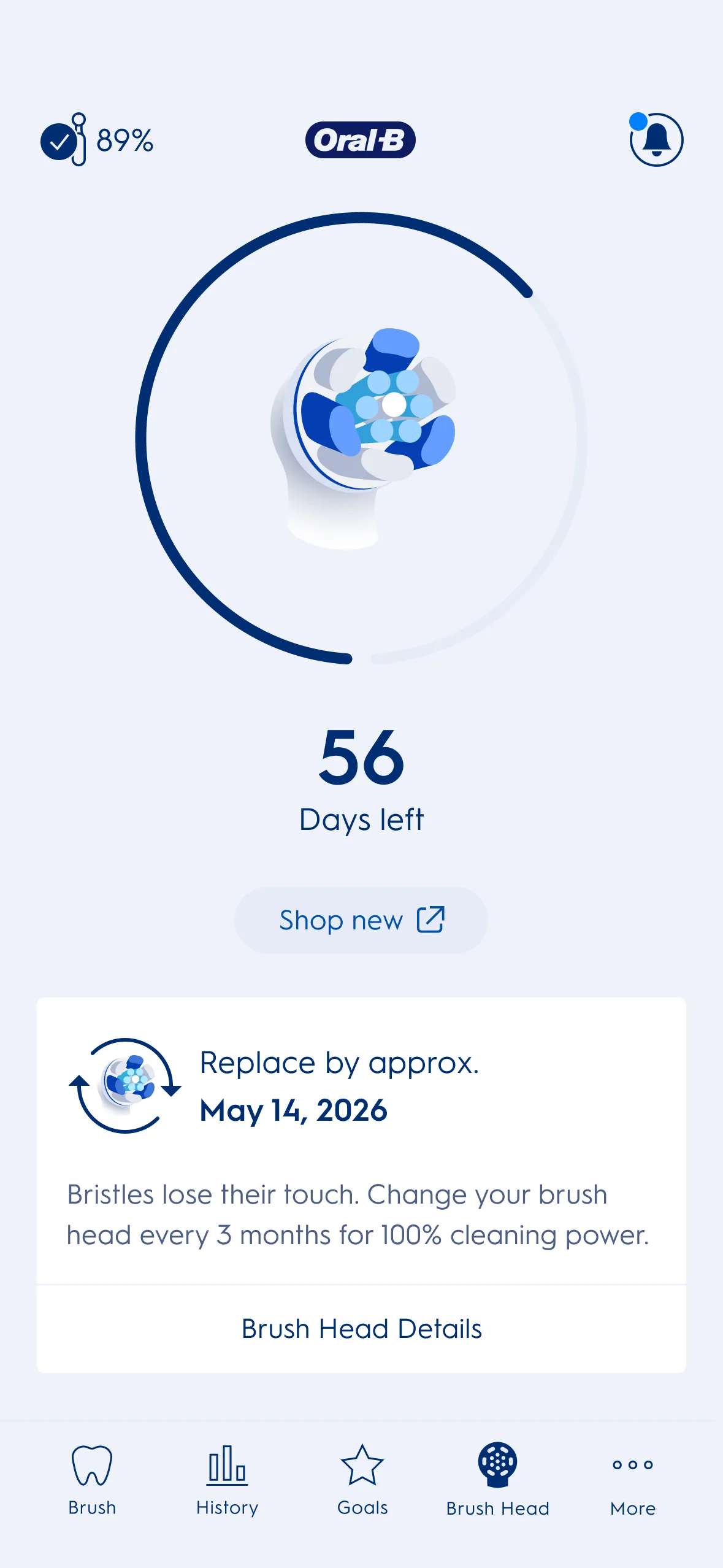 Oral-B App: Brush head health monitor screen