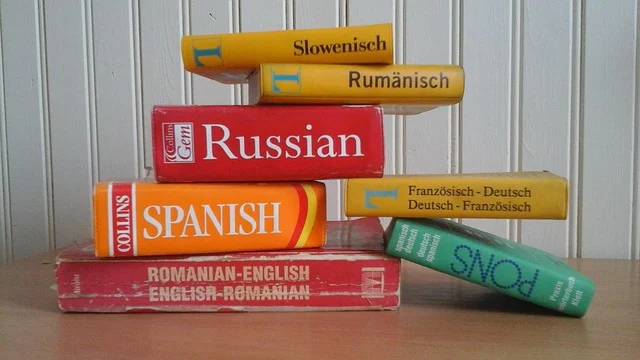 A pile of language learning books