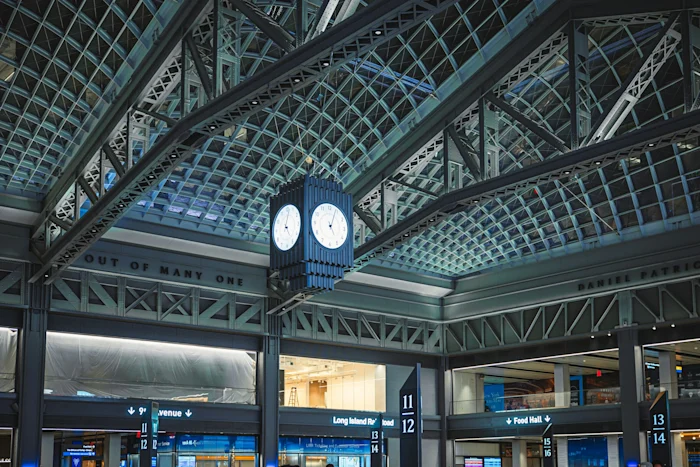 A clock at a train station