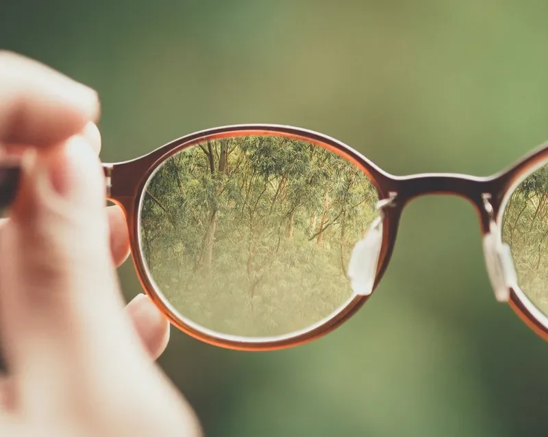The lens of a pair of glasses