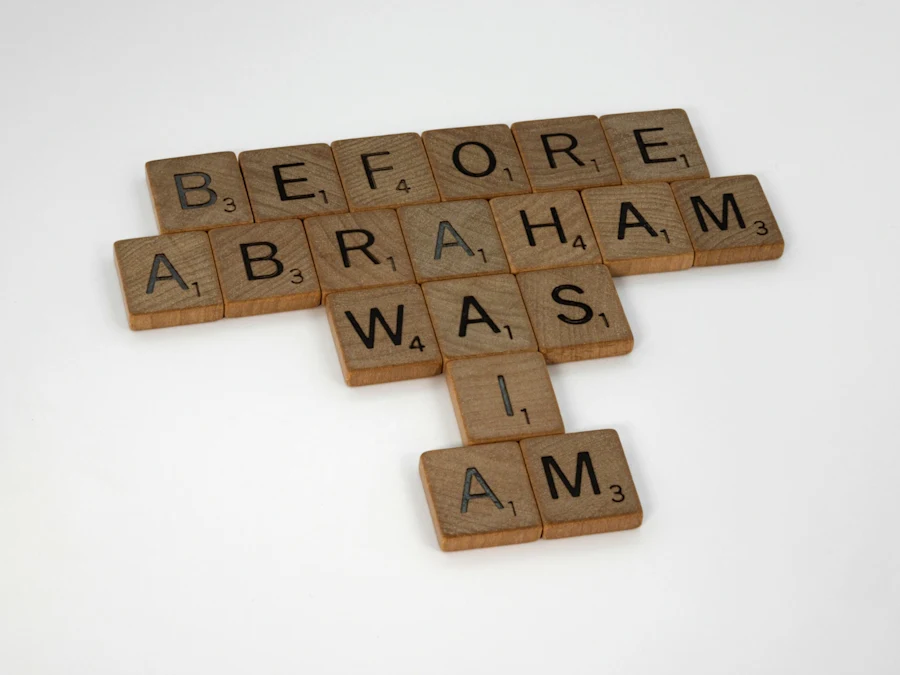 Scrabble letters saying BEFORE ABRAHAM WAS I AM