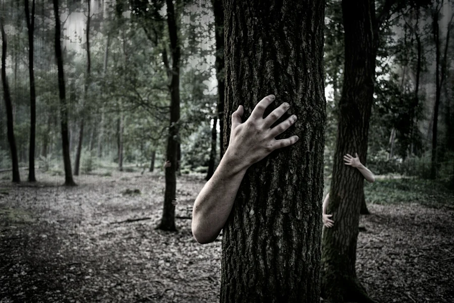 Zombies behind trees