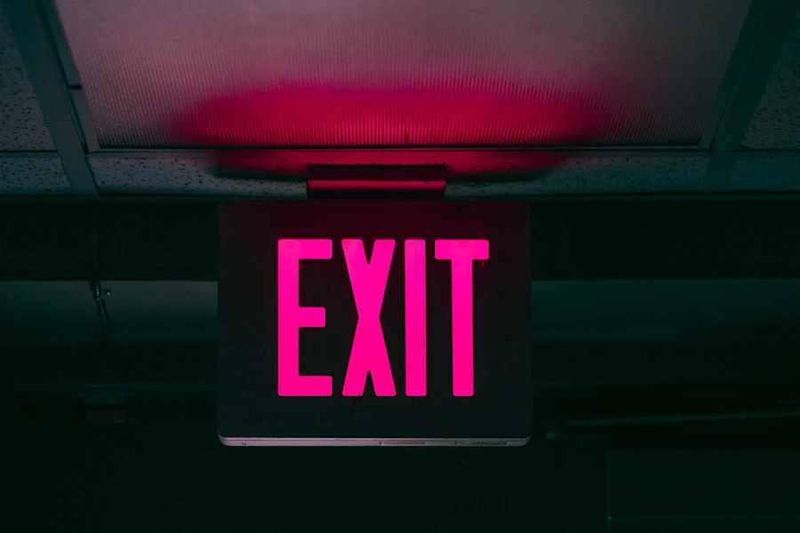 A red exit sign