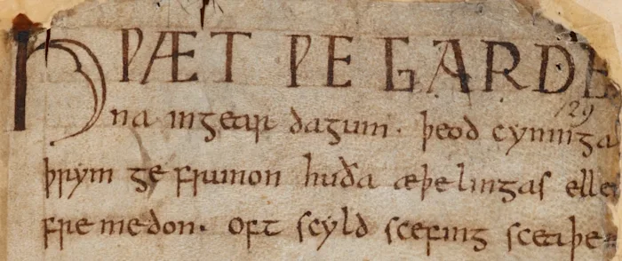 First page of Beowulf in Cotton Vitellius A. xv