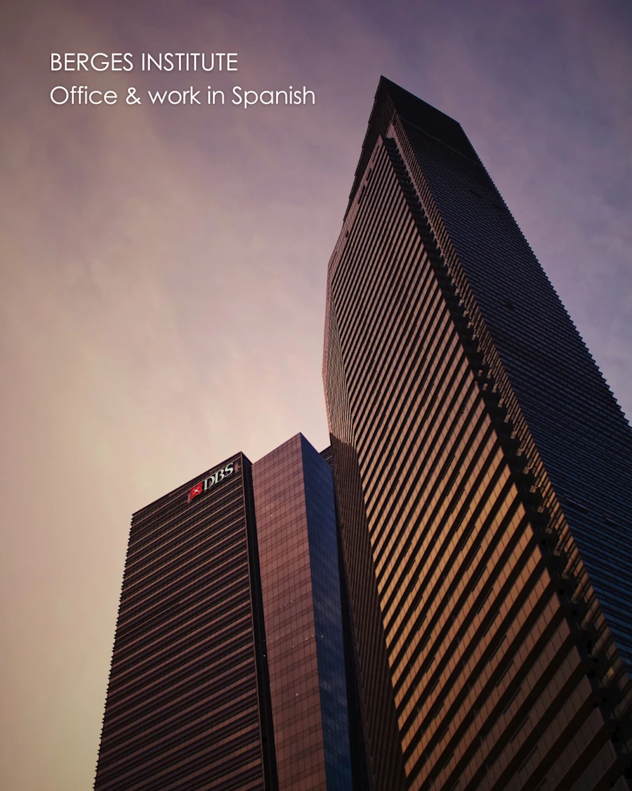 An office building at dusk