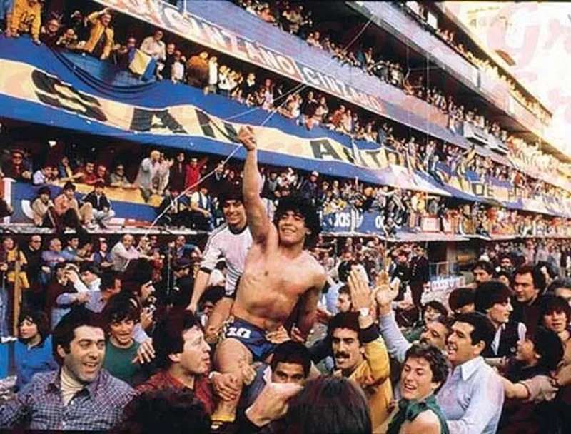 Diego Armando Maradona celebrating with the fans