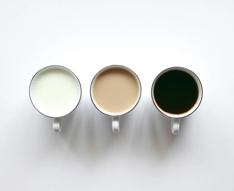 Milk, latte and black coffee
