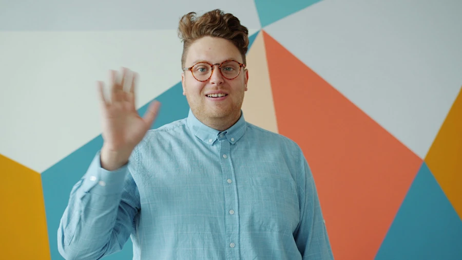 A man waving