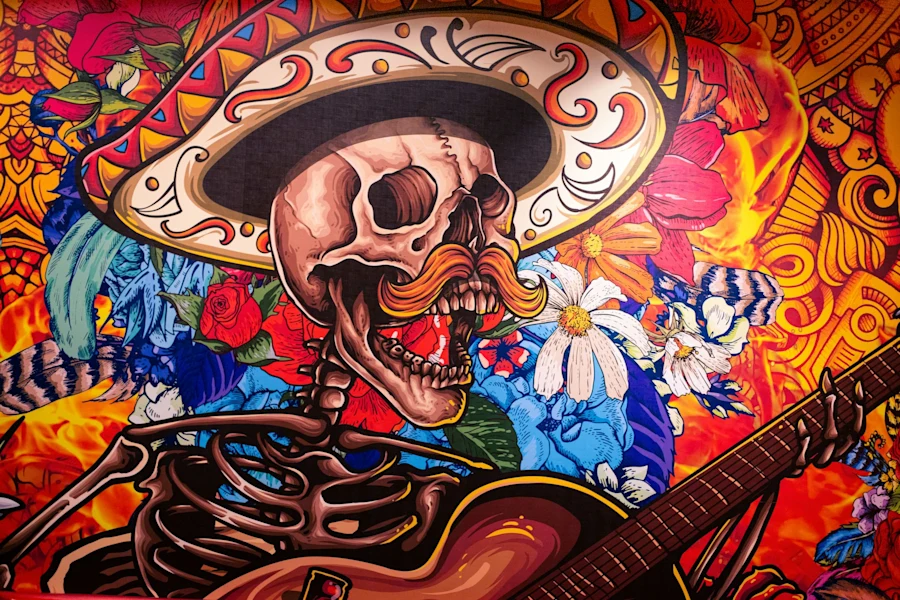 A mural representing Day of the Dead or Día de Muertos