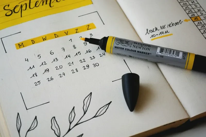 A calendar and a highlighter