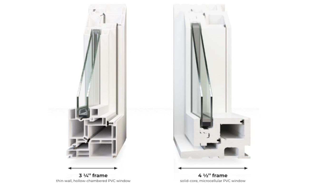 Nordik Windows and Doors RevoCell Vinyl Window vs Hollow Vinyl Window Side by Side Cross-Section Comparison