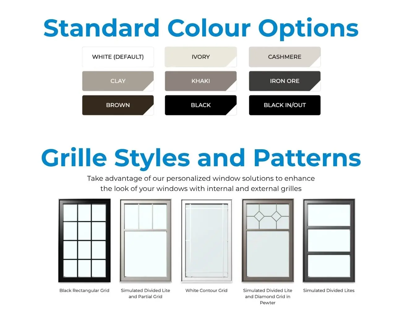 Nordik Windows and Doors Standard Window Colours and Grill Types