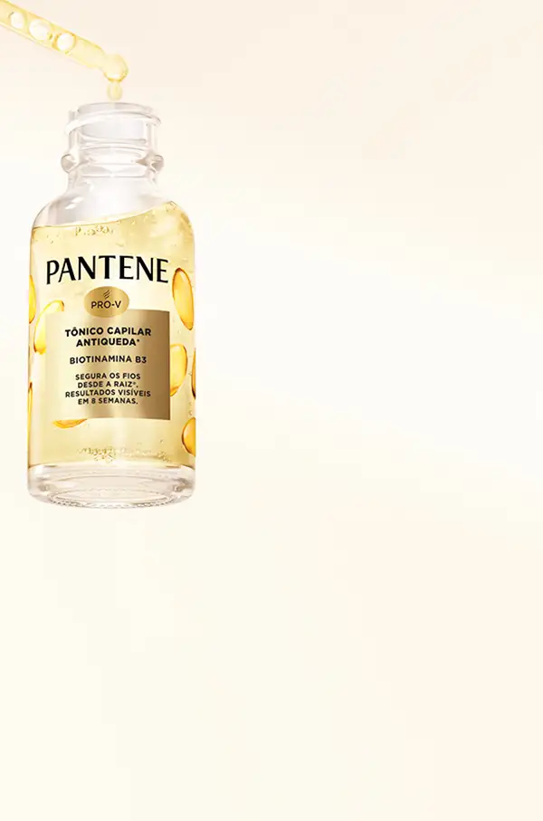 Tônico capilar Pantene com Biotinamina B3 clinicamente comprovado. Avaliação com 5 estrelas elogia os resultados em apenas uma semana.