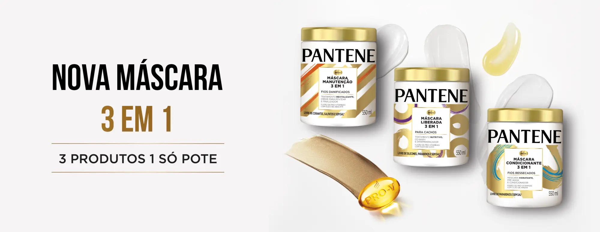 Pantene 3 em 1 - Máscaras para cabelo seco, cacheado e danificado que dão vida ao seu cabelo.