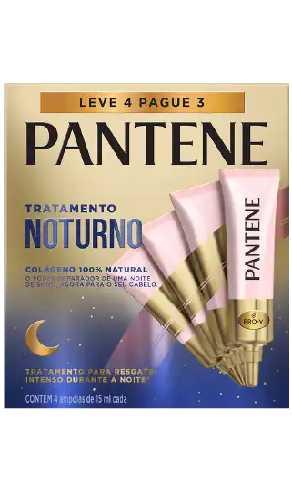 Ampola Capilar da Pantene tratamento noturno com colágeno 100% natural para cabelos danificados por química.