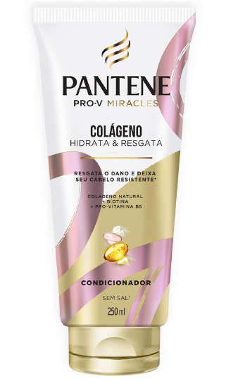 Condicionador sem sulfatos Pantene com colágeno e biotina, hidrata e resgata os cabelos quimicamente tratados