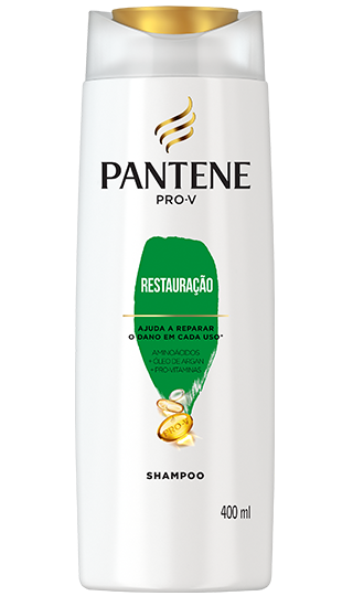 Shampoo restauração Pantene, com aminoácidos e óleo de argan, ajuda a reparar os danos capilares