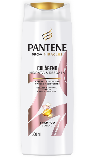 Shampoo sem sal Pantene com colágeno e biotina, hidrata e resgata os cabelos quimicamente tratados