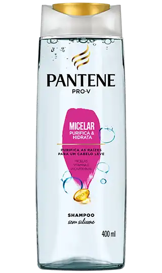 Shampoo sem silicone micelar Pantene com vitamina E, purifica os cabelos