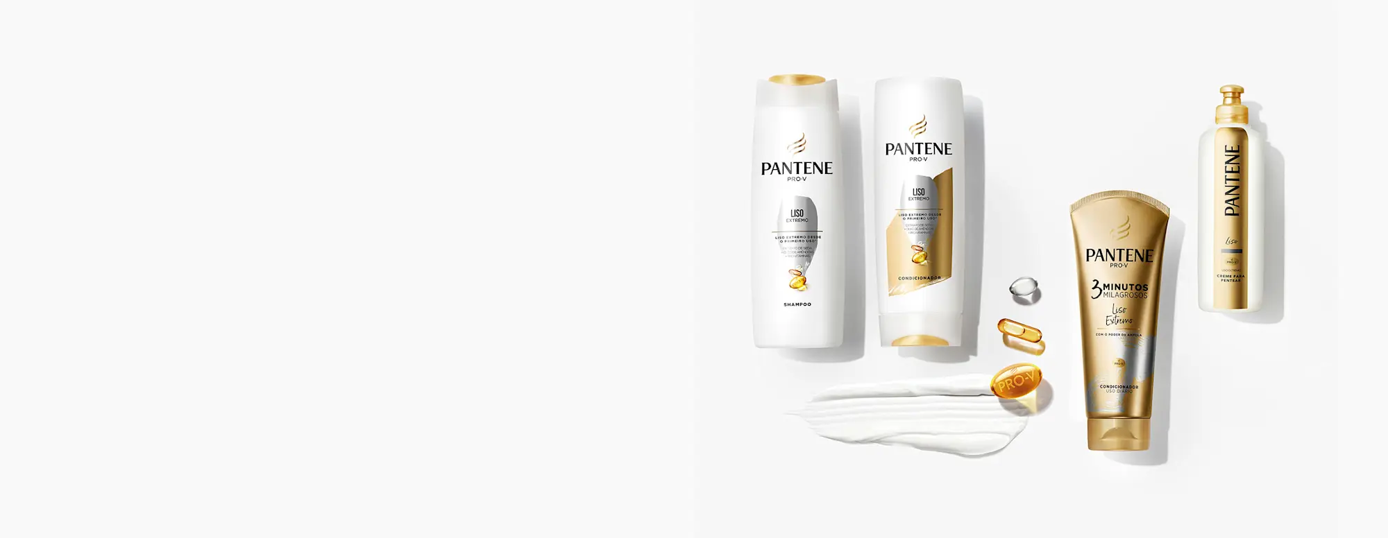 Coleção completa Pantene Liso extremo, shampoo, condicionador e creme para pentear