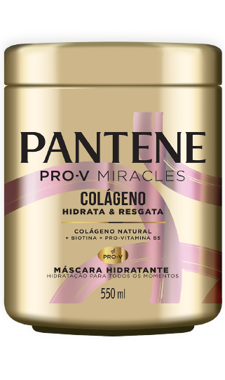 Máscara Hidratante da coleção Pantene Colágeno Hidrata e Resgata cabelos danificados por química.